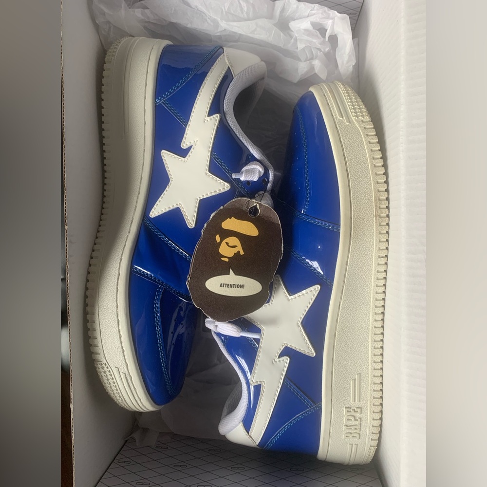 blue patent leather bapesta